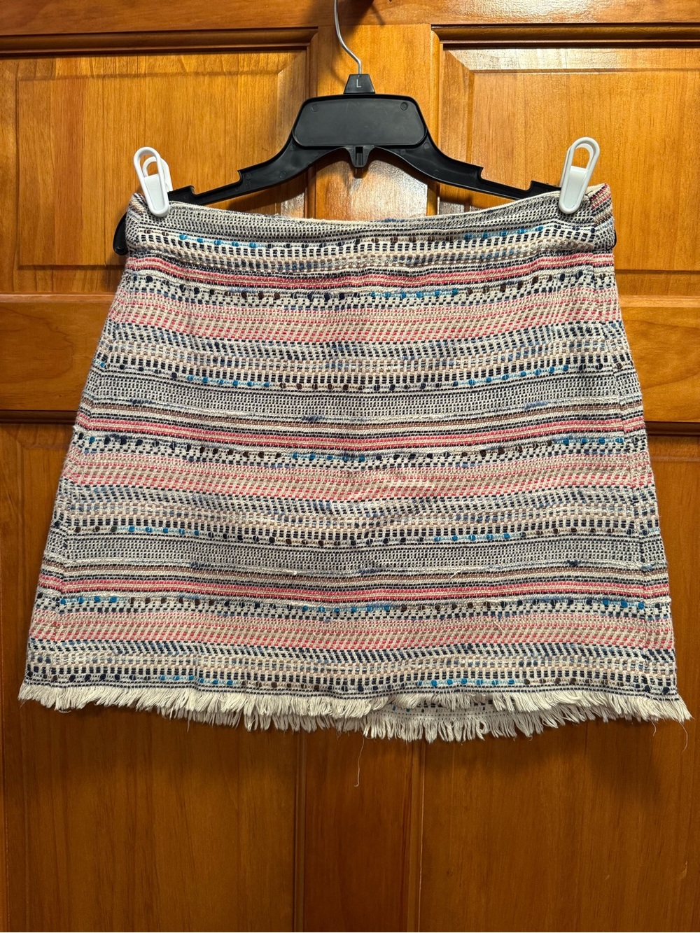 LOFT Striped Fringe Mini Skirt in Pink, Navy and Cream